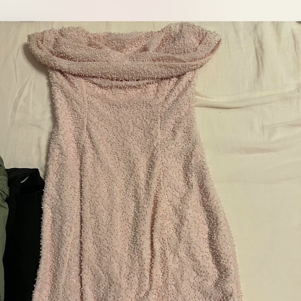 Oh Polly Strapless Pink Beaded Dress